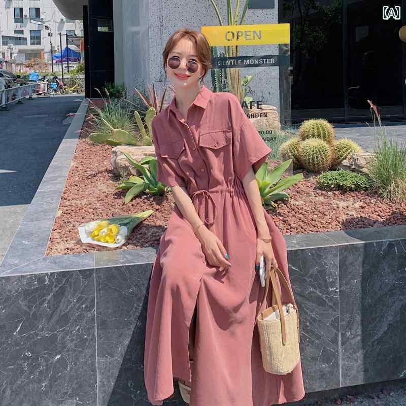 衣装 レディース ビッグ大きさ 夏用 ロング丈 ゆったり  土手っ腹押しかぶせる 酉の方角はたご屋 か細い成り行き 若押し出し 表現スタイル 軽さ 綿織物混 フレンチ風 黒いこと サクラ色系 象牙色