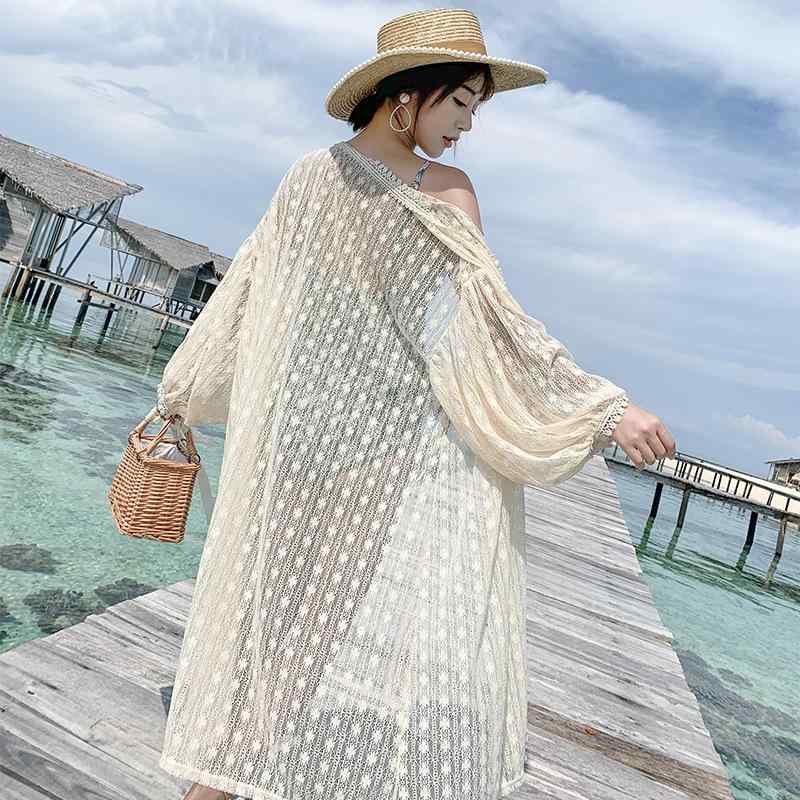 レディース トップス 復古 バケーション 風 レース 刺繍 シフォン 透け感 中長丈 夏 薄手 防晒 ショール 開衫 切り替え 軽量 吸湿速乾 接触冷感 ピンク系 アイボリー カジュアル 普段使い アウトドア ビッグシルエット Vネック 再生繊 4,869円