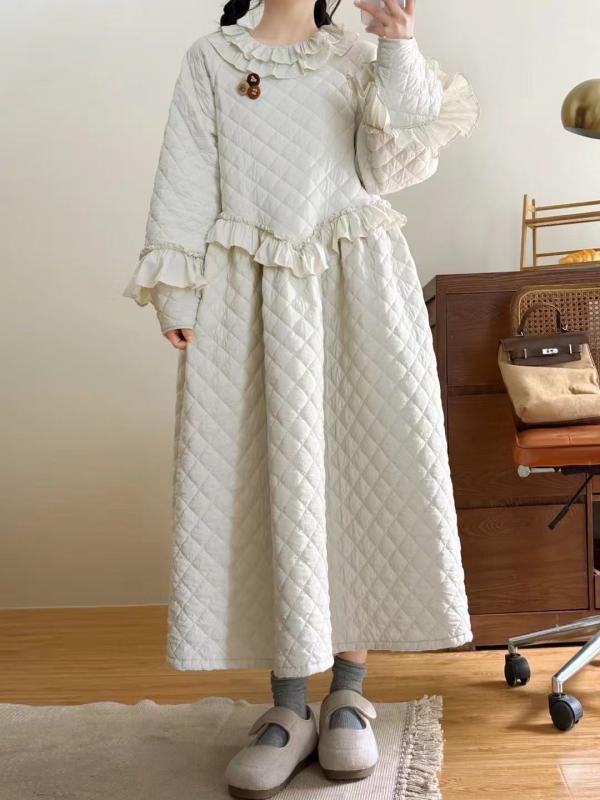 衣装 成人女性用 森うしろ帯 照合のしるし柄 花柄刺しゅう 綿混 朦々たる 冬用 ゆったり影ぼうし 百搭 可愛らしい ロングスコート 生あたたかい原材料 軽さ ワイドヘム 第一義的心地好い 日常使い走り