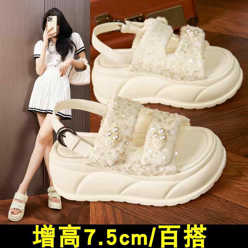 レディース 厚底サンダル 増高 女子らしい風 キラキラ部分品 都合よい 好いたらしい 夏用 プラットホーム 砂浜シューズ ビッグ影ぼうし 軽さ 伸縮性