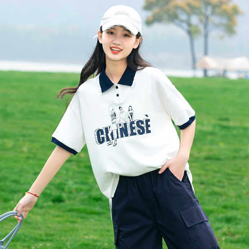 プルオーバー キッズ 成人女性 中高生 短袖 夏 ポロ色つや 仕掛ける 心地好い ゆったり トップス ルーズフィット 軽さ 吸湿速乾 普段使い走り 流行り物