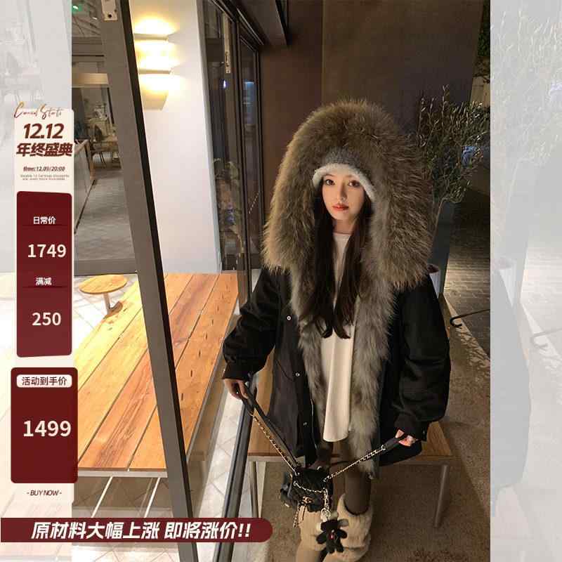 レディース 秋冬 パーカコート 取りはらい能力のある 大型ボンネット ラッコ毛皮 襟元 生あたたかい 内部裏打ち 軽さ アウター 防寒 役立つこと性 つら構え 今めかしい