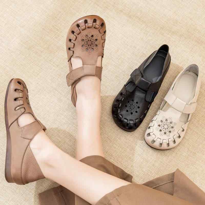 サンダル 成人女性用 向け 夏 つま先覆いかぶせる 革 パステル色の底 牛皮精神 上滑り打ちきり 好いたらしい 座布団性 日常使い走り 軽さ 伸縮性