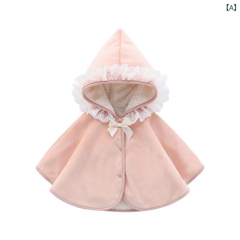 ベビー 女の子 冬用 ケープ 厚手 起毛 保暖 防風 ショール 外出用 かわいい プリンセス風 軽量 柔らかい 綿素材 スタイリッシュ 赤ちゃん服 百日祝い 暖か フード付き ピンク系