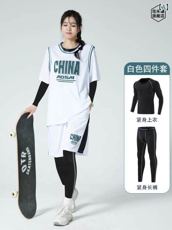 秋冬 レディース 篭球 制服 書き割り 短袖 4点 形づくる御召しもの 力くらべ用 チームジャージ 二人組 マッチング 運動競技御召しもの 活動的 座標
