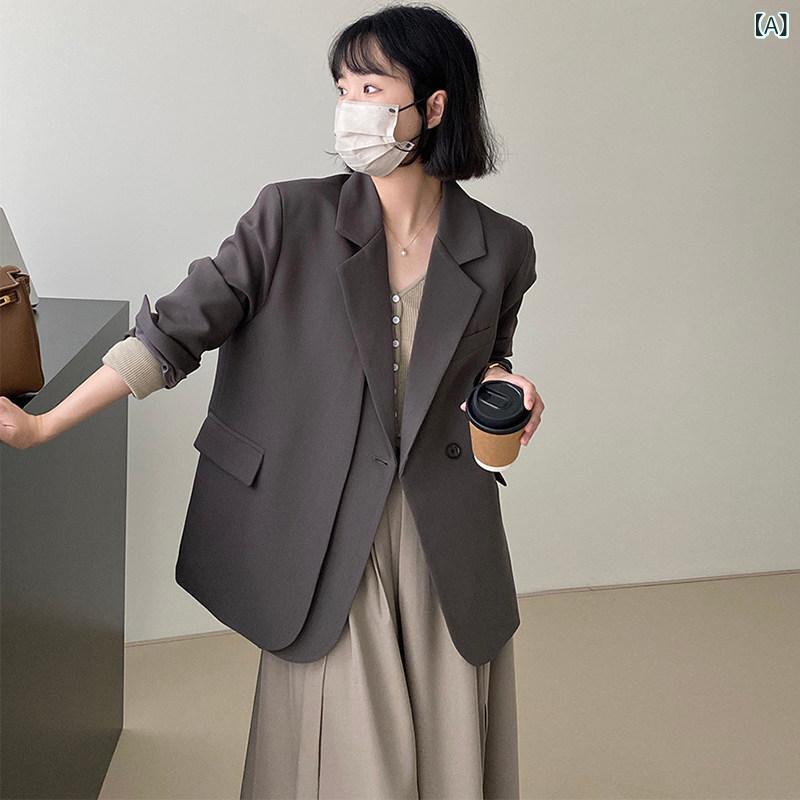 テーラードジャケット 女性用 グレー 黒 カジュアル 韓国 小柄向け 高級感 秋 洗練 シルエット