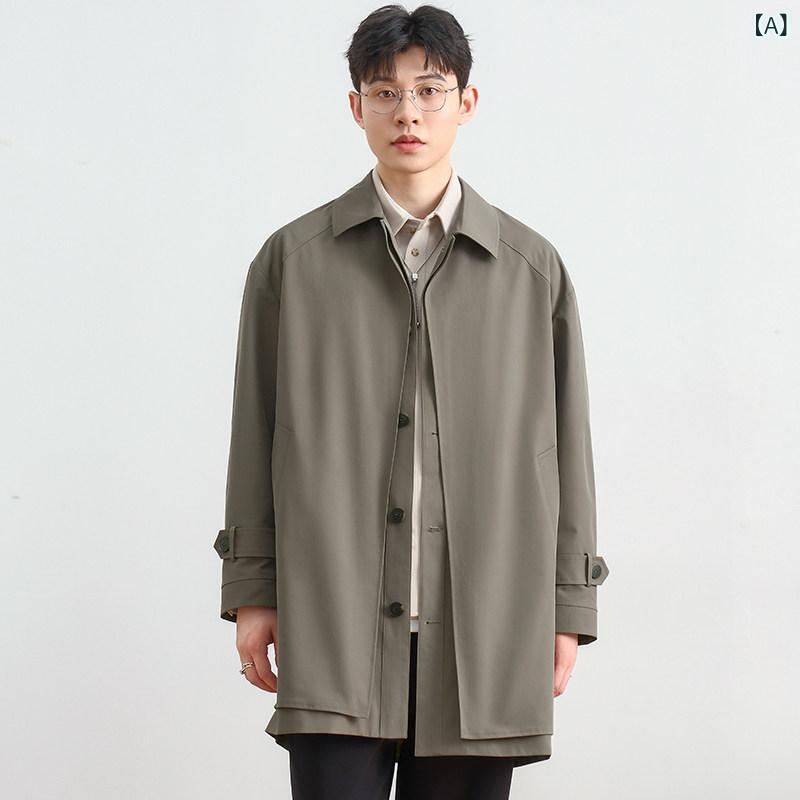メンズ トレンチコート ダブル色合い 中長丈 ゆったり 分かりやすい 日月 厚地の外套 アウター 今めかしい 日常使い走り 心地好い