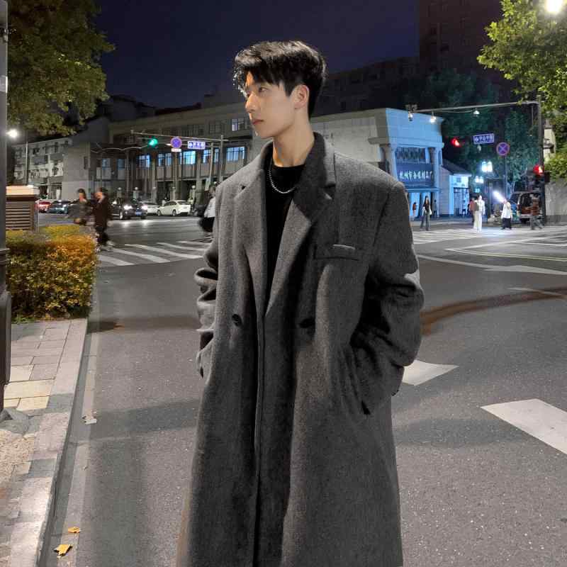 メンズ 絨毛 厚地の外套 薄墨色 秋冬 中長丈 朦々たる ゆったり 膝下丈 トレンチコート 韓国 アウター 上衣 生あたたかい 防風 通い用 商行為心地好い メンズファッション-トップス