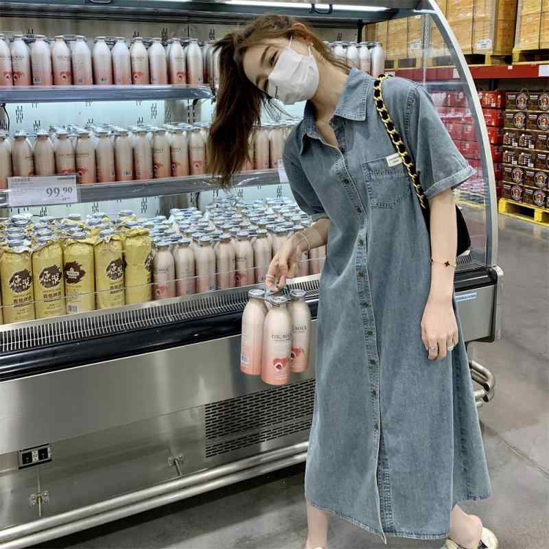 レディース 衣装 ジーンズ プルオーバー 印字機 夏用 ゆったり レトロ 心地好い ロング 軽さ 性 個人的特徴的 影ぼうし 通い 普段使い