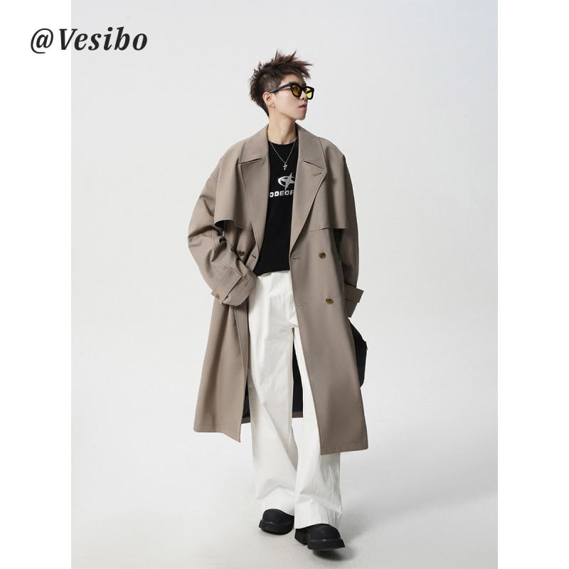 トレンチコート 男性用 春 中長丈 ショールカラー ダブルブレスト カジュアル アウター アメリカンスタイル ストリートファッション ペアコーデ 軽量 伸縮性 吸湿速乾 通勤 普段使い｜リバーパディ