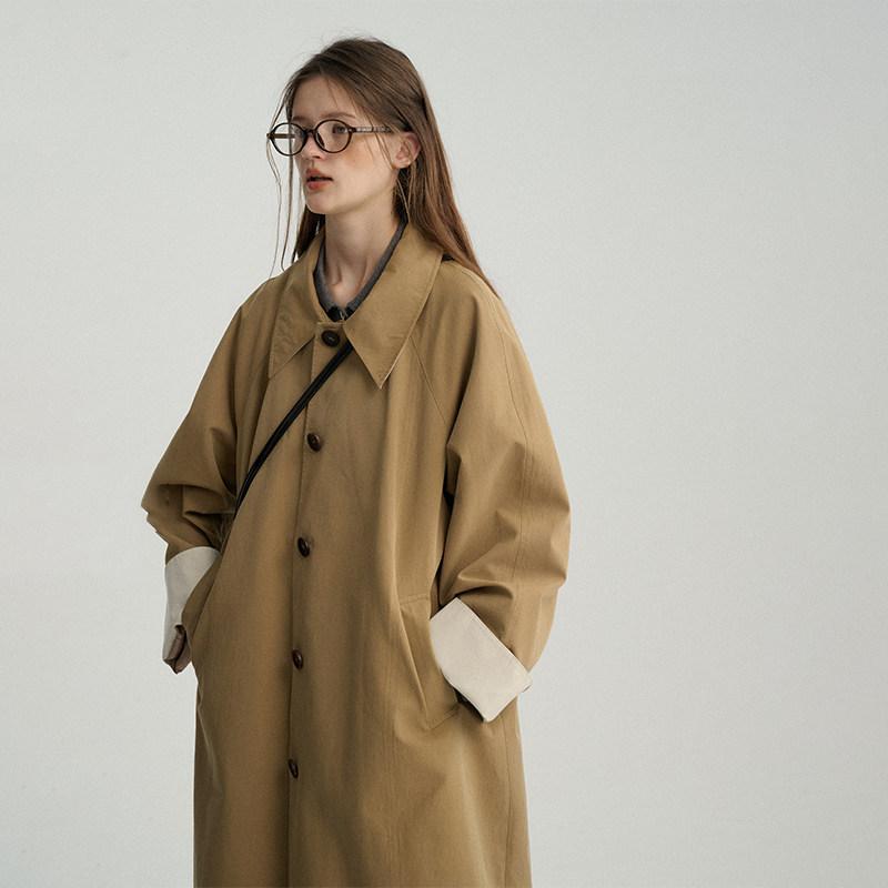 トレンチコート 北欧 レトロ 分かりやすい 対比色合い 綿織物原料品 領口うつり変わり 名取り草  中長丈 アウター 厚地の外套 軽さ 普段使い