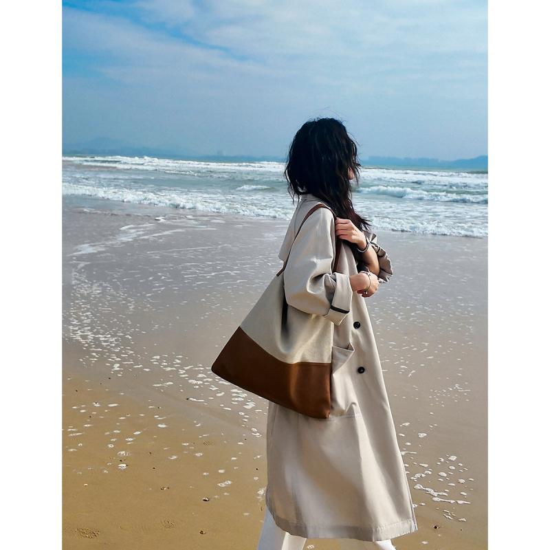 レディース トレンチコート ロング丈 ダブル乳ぶさ ボヘミアン 表現スタイル  綿織物混 伸び伸びする 相応う 軽さ 伸縮性 秋冬 アウター 普段使い