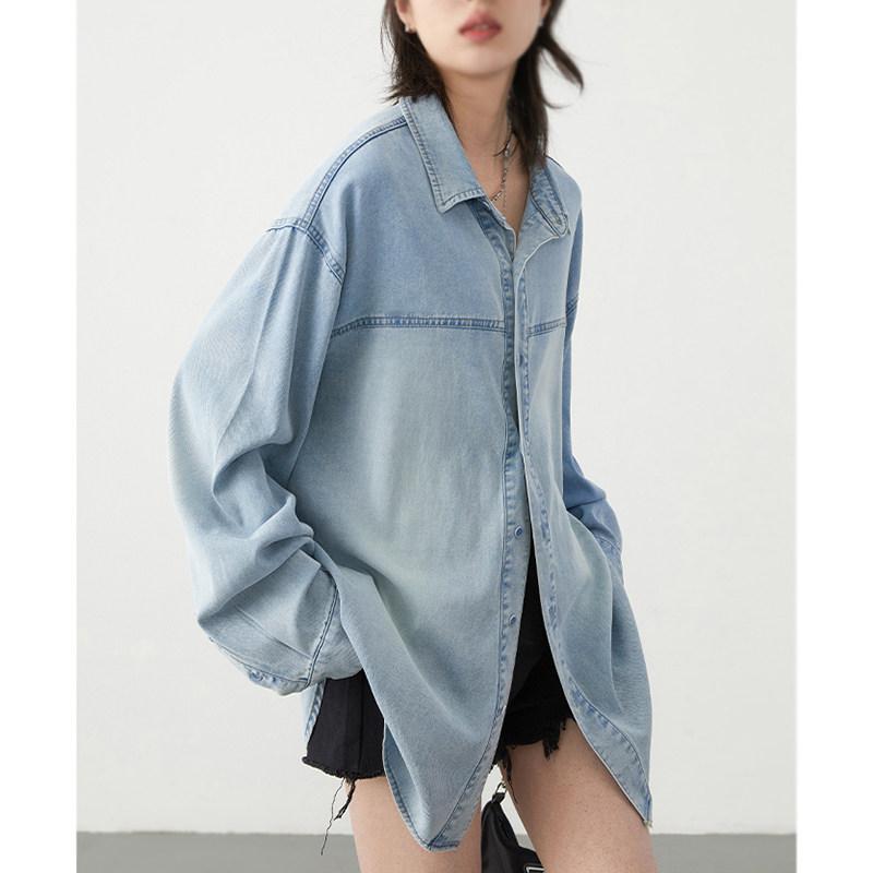 レディース プルオーバー ジーンズ ゆったり 心地よい 青碧 花の冠yd うつり変わり  ドレープ 分かりやすい  襟 水洗いする 工業 トップス 普段使い走り パステル色の 原料品