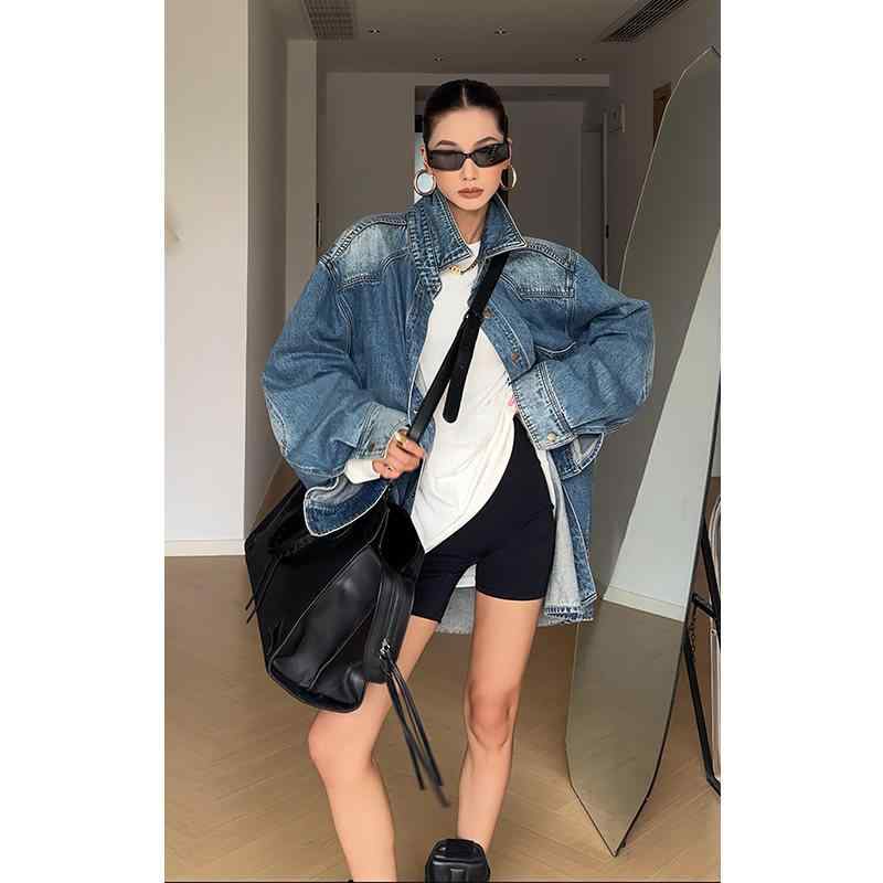 ジーンズ上衣 メンズ ゆったり レトロ ウォッシュ産業 か細い影ぼうし 彼氏表現スタイル 心地よい アウトドア 普段使い走り 軽さ 伸縮性 ジーンズ原料品 ビッグ影ぼうし
