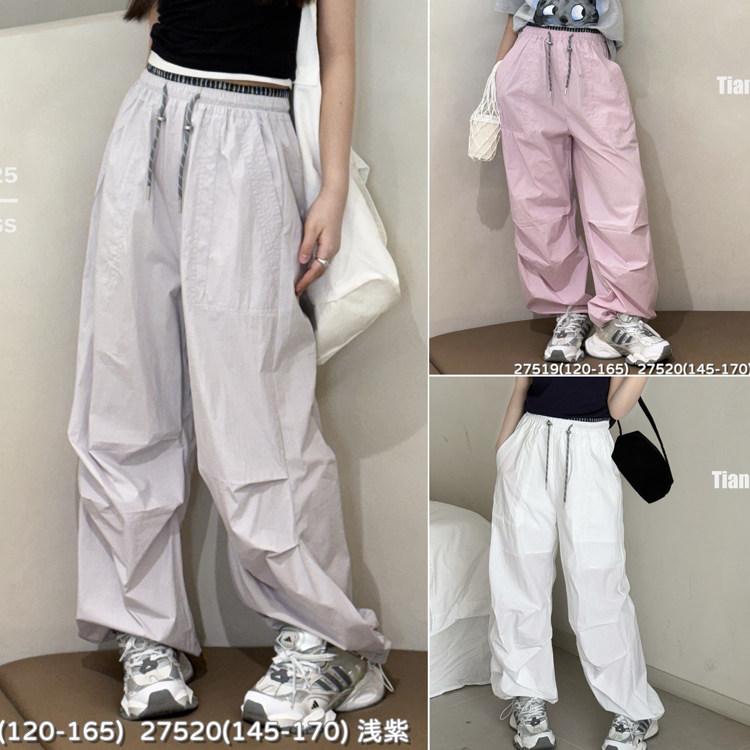 カーゴパンツ お嬢さん用 薄っぺら 二役立つこと ミリタリー 速乾 夏用 心地よい ちびっ子服 軽さ 伸縮性 吸湿速乾 生まれ変わり衣料繊維 薄墨色系 さくら色系 通学用 普段使い走り アウトドア