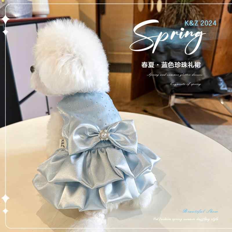 ドレス 小型犬用 プリンセス風 パール付き 春夏秋 かわいい ペット服 女の子向け 軽量 綿素材 通年対応
