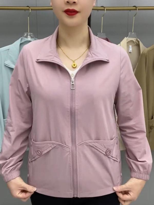 ジャケット レディース ママ用 秋 薄手 カラー 無地 サイドボタン UVカット ショート丈 速乾 アウトドア 軽量 通勤 普段使い スタイリッシュ