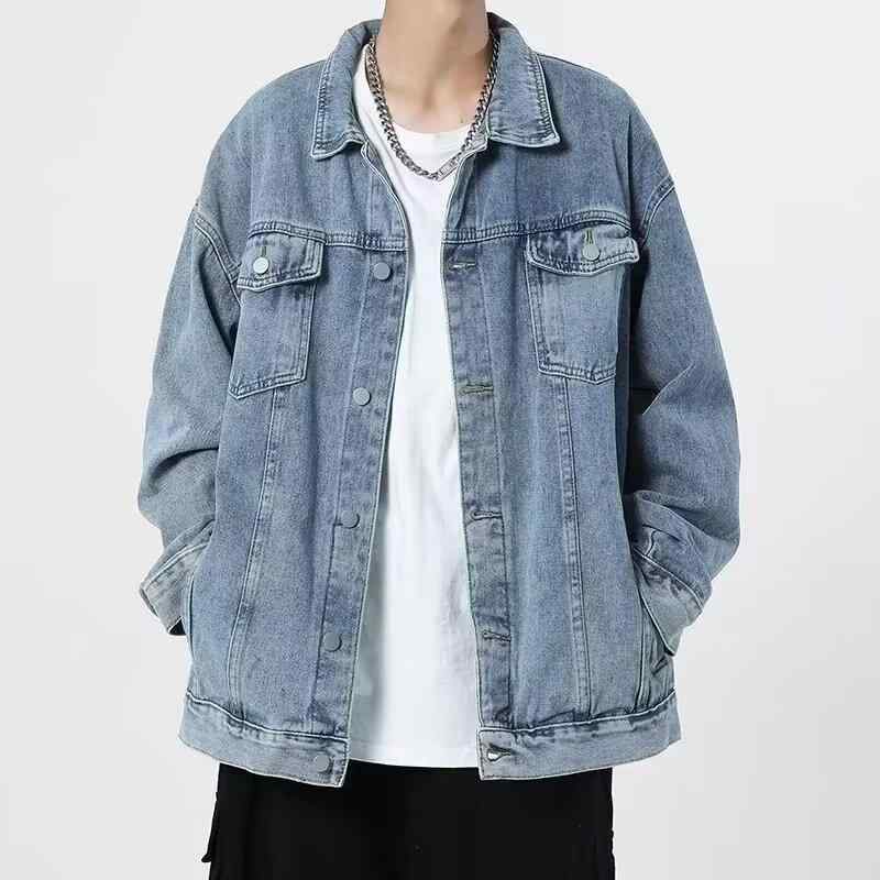 ジャケット メンズ 春 春夏 デニム コート 学生 ストリートファッション 風 フィット 春物 作業着風 トップス 軽量 伸縮性 カジュアル 普段使い アウトドア 通勤用 コットン ミックス 切り替え ビッグシルエット ブラック グレー