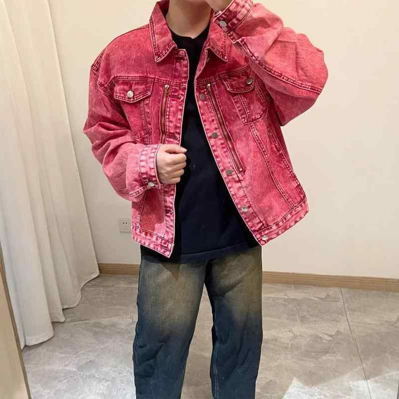 メンズ コート ショート丈 ワインレッド デニム ジャケット 春夏 秋冬 ビンテージ アメリカンスタイル ストリートファッション ジップアップ スタンドカラー ワークウェア 軽量 伸縮性 通勤 普段使い アウトドア カジュアル