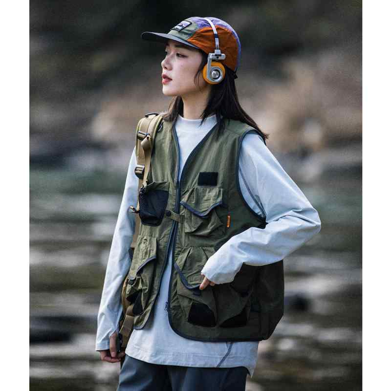 ベスト 男女 アウトドア 機能性 多ポケット ワーク ハイキング 釣り キャンプ 登山 軽量 伸縮性 ユニセックス ポケット豊富 作業着風 普段使い 接触冷感 吸湿速乾 再生繊維