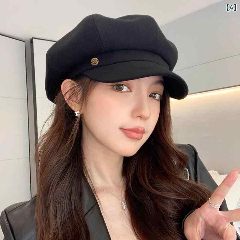 ベレー帽 女性用 夏用 ブラック レトロ 画家風 八角型 小つば 大きめサイズ 顔映り良い 軽量 通気性 綿素材 普段使い ストリートファッション