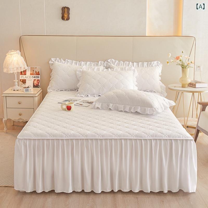 ベッドスカート 水洗い綿 韓国 綿入り 高級ベッドカバー ベッド下隠し 高級感 大気 軽奢 寝室用 柔らかい素材 伸縮性 普段使い