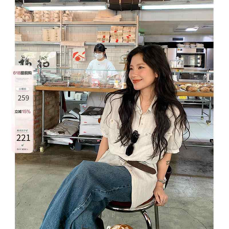 ワンピース レディース ホワイト 再生繊維 麻混 ポケット付き シャツスタイル 夏用 薄手 軽量 カジュアル 半袖 ゆったり フィット 吸湿速乾 日常使い 街着｜リバーパディ 9,658円