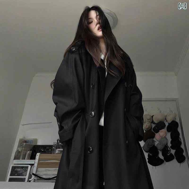 トレンチコート レディース 黒いこと 中長丈 春  小っちゃい相応う 飛び切り感 窈窕たる アウター 上衣 通い用 軽さ 伸縮性