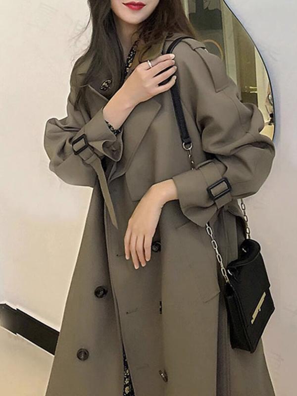 トレンチコート レディース 秋冬 中長丈 韓国表現スタイル ブリティッシュ風 小っちゃい相応う 御前上等感 防風 アウター かっこ良い 優しいこと コート・ジャケット-レディースファッション