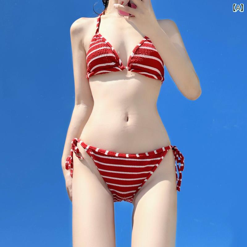 レディース セパレートビキニ ストライプ セクシー シンプル ゆったりショーツ ビーチ水着 温泉用 夏向け 軽量 伸縮性 吸湿速乾 ブラック ピンク系