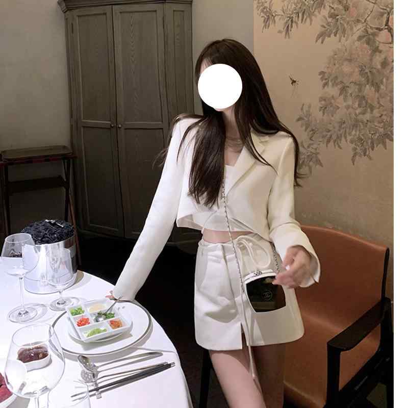 レディース セットアップ ジャケット 高腰 スカートパンツ 長袖 短丈 シンプル バイアジ テーパード ロング丈 綿混 ストレッチ 軽量 通勤 普段使い カジュアル 秋冬 ブラック ベージュ グレー ネイビー｜リバーパディ