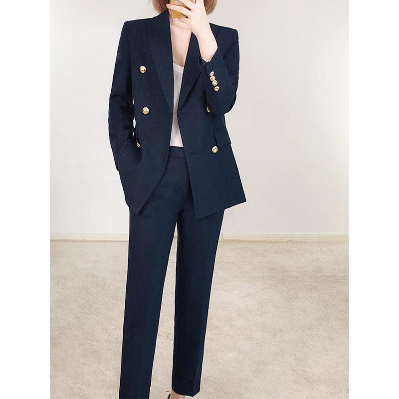 レディース スーツ セット 細身 春夏 秋冬 通勤用 9分丈 パンツ ツーピース 西服 セット 綿混 軽量 ストレッチ 素材 ブラック グレー ベージュ ビジネス カジュアル トップス ボトムス|リバーパディ
