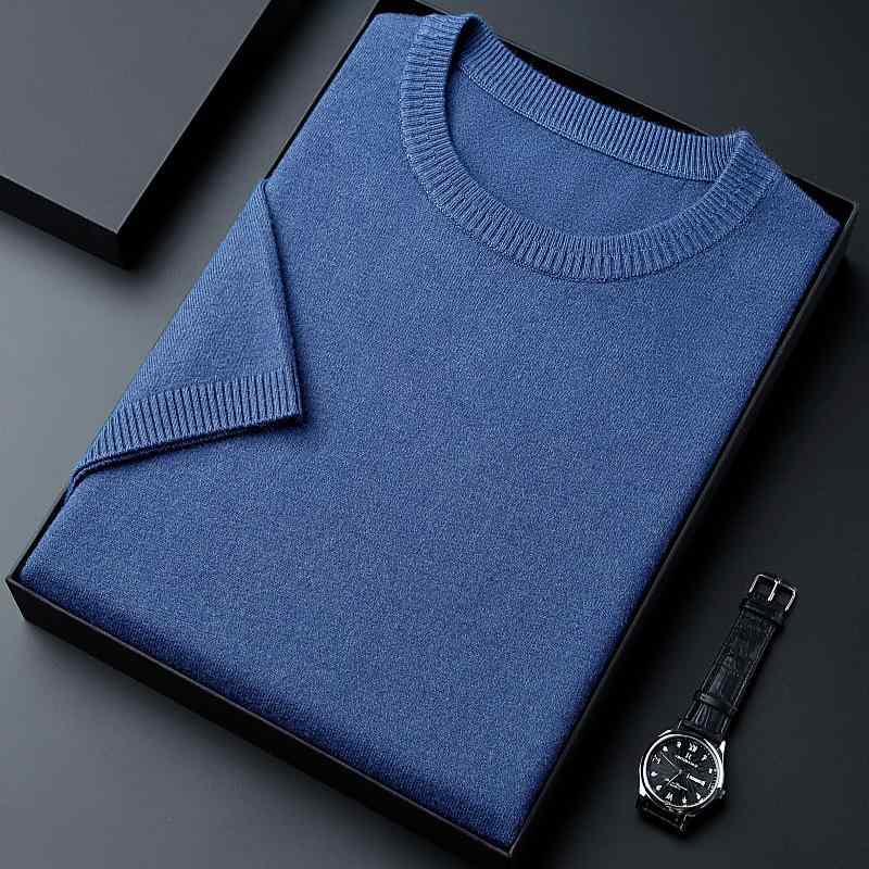 メンズ トップス 半袖 Tシャツ ニット シャツ 中若者 薄手 色 丸首 軽量 綿混 吸湿速乾 春夏 普段使い カジュアル ブラック ネイビー グレー ベーシック スタイル 通勤 休日