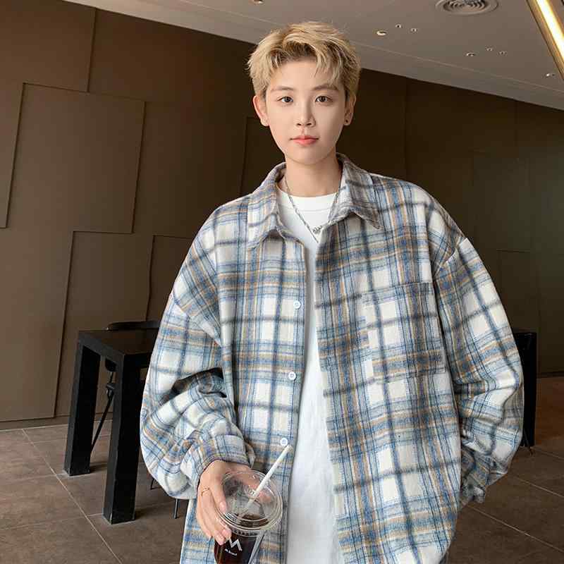 長袖シャツ メンズ 秋冬 学生服 フィット ターン ダウン コラー トップス カジュアル アウター チェック柄 綿 素材 吸湿速乾 軽量 通学用 普段使い 秋 シーズン