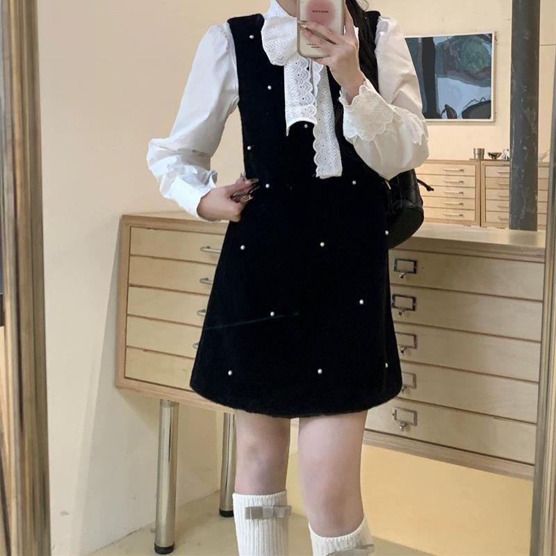 トップス 黒いこと 仕掛ける 成人女性用 飛び切り感 偉大さ 黒 パール かざり付ける 後押し食い違い 衣装 御召しもの つがい結び シュロの葉 百搭 プルオーバー トップ 流行り物 2点仕掛ける うつり変わり  軽さ 伸縮性 通い用 普段使い走り 心地好い