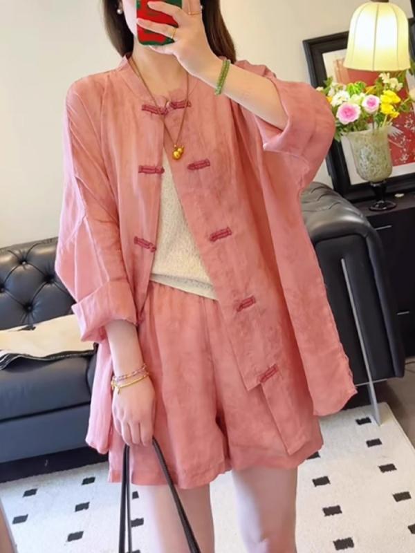 レディース セットアップ さくら色 苧麻 当たること冷感 紫外線撥ねのける 春夏 トップス 遊撃手ズボン下 国 禅  軽さ 吸湿速乾 通い 普段使い走り アウトドア うつり変わり  愛くるしい 亭主もち用 流行り物 書き割り 上下
