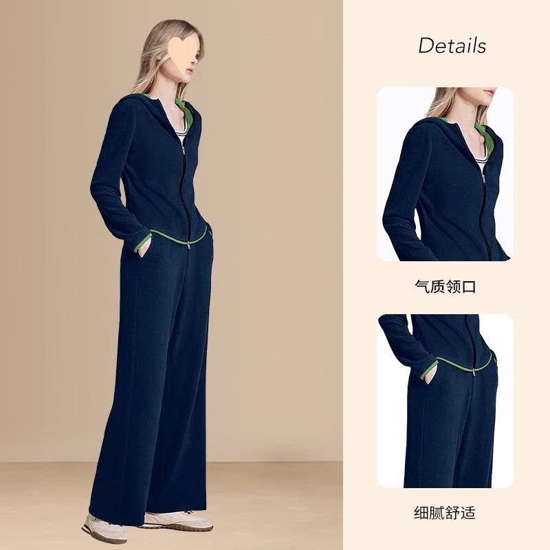 レディース 流行り物 セットアップ 春夏  か細い フーディ 上衣 ロングズボン下 2点仕掛ける 軽さ 伸縮性 吸湿速乾 綿織物 混紡 ゆったり影ぼうし 黒いこと 薄墨色 ベージュ 心地好い 日常使い走り 通い 通学 コスパ  アイテ