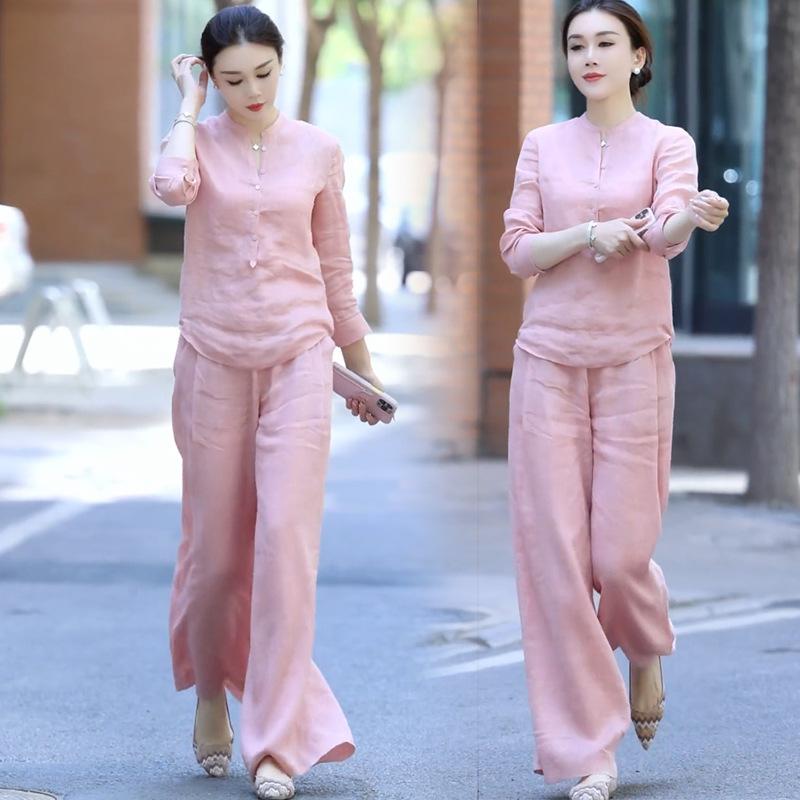 レディース セットアップ ファッション 春夏 シャツ トップス 高腰 ワイドパンツ ゆったりシルエット 軽量 綿素材 切り替え スタイリッシュ 普段使い ブラウス ロングパンツ ゆったり 快適 ベーシックスタイル