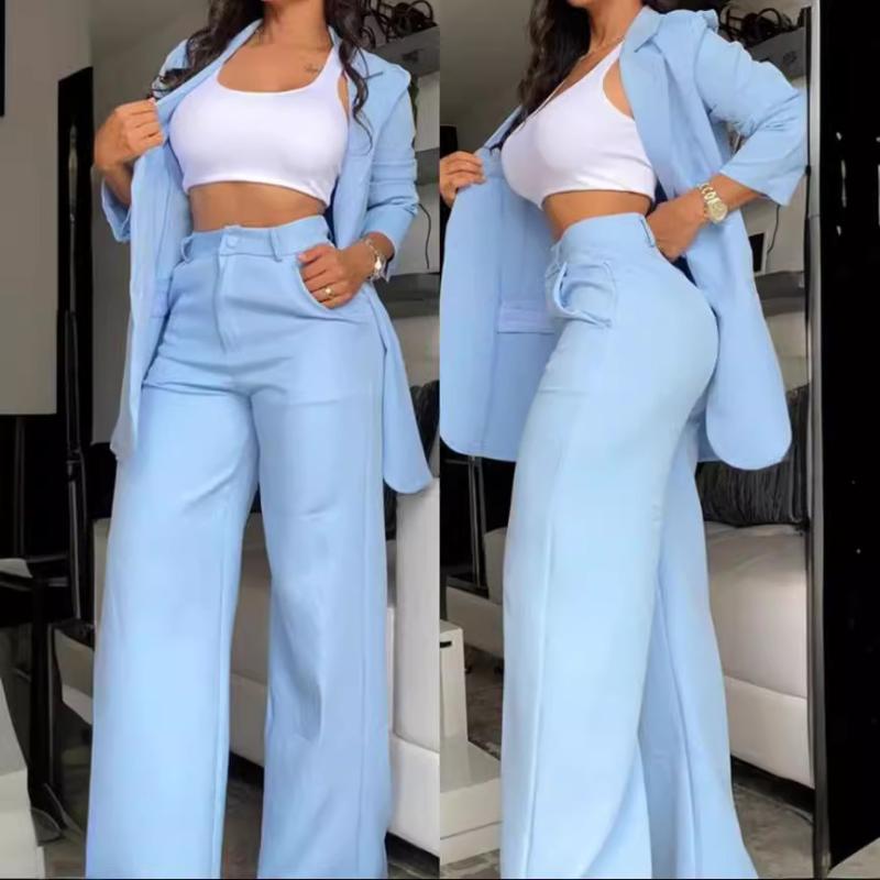 レディース 西装 セット 直筒パンツ 通勤用 夏 色 開叉袖 翻領 露? ブラウス セットアップ 吸湿速乾 軽量 伸縮性 ブラック ネイビー グレー アイボリー カジュアル ビジネス 女性用 トップス ボトムス 組み合わせ シンプル スタイリッシュ 2
