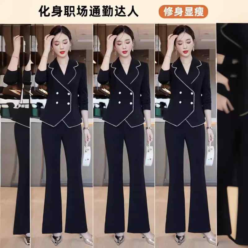 レディース ビジネス スーツ セット 女性用 小西装 ダブルブレスト ジャケット スカート セット 職業服 通勤用 セットアップ 綿混 素材 高級感 ブラック 秋冬 コーディネート 軽量 伸縮性 吸湿速乾 機能 ハイウエスト シルエット