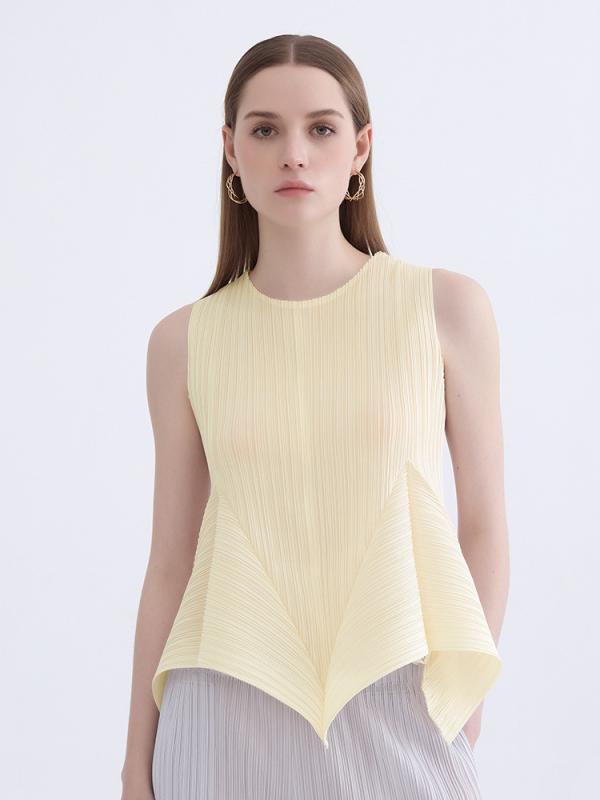 女性用 トップス 夏 接触冷感 ブラウス 高級感 丸首 無地 ゆったり ノースリーブ Tシャツ 不規則 切り替え 綿素材 吸湿速乾 軽量 普段使い ブラック ホワイト ベージュ カジュアル