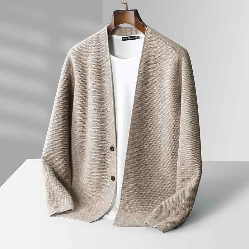 メンズ 長袖 Vネック ニット カーディガン ウール カシミヤ混紡 厚手 暖か素材 春秋 カジュアルスタイル 父親向け セーター アウター 日常使い 通勤用 防寒