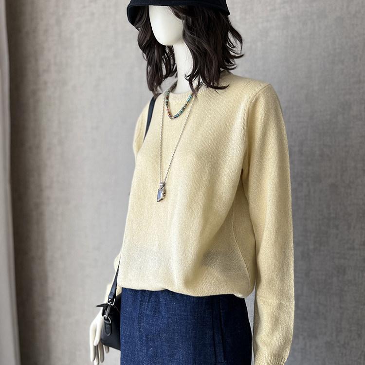Tシャツ レディース ゆったり 長袖 プルオーバー カシミヤ 金糸入り 春秋 リラックス トップス 暖かみ 柔らかい 素材 フィット 日常使い