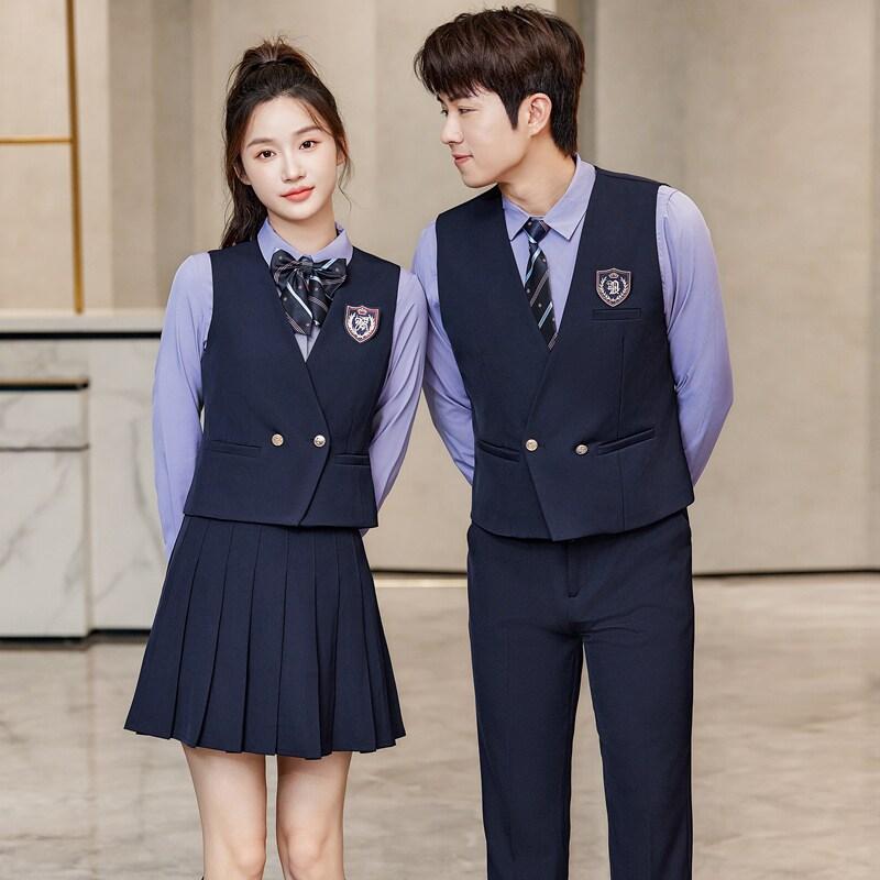 サービス制服 男女用 ベスト プリーツスカート セット 接客スタッフ ユニフォーム バー用 KTV用 ホテルフロント ビリヤード館 eスポーツ施設