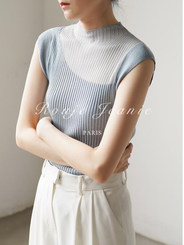ノースリーブ ニットトップス レディース 夏 薄っぺら 人付き合い冷感 半澄み切った グラデーション 御膳上等感 相応う 伸縮性 吸湿速乾 日常使い走り