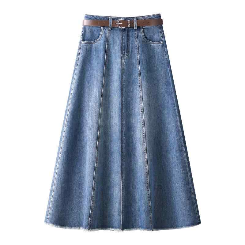 スカート 女性用 春夏 秋冬 ハイウエスト スリム効果 プリーツ 半身丈 Aライン デニム コットン 切り替え ロング丈 軽量 伸縮性 普段使い 通勤 カジュアル ブラック ブルー グレー かわいい 気質