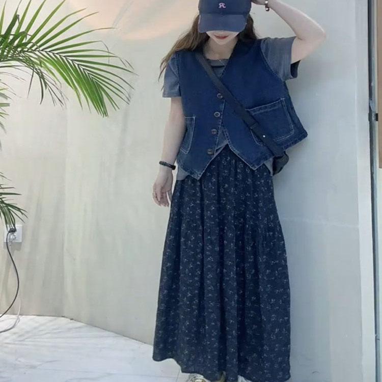 スカート レディース 春夏 小花柄 ハイウエスト ミドル丈 Aライン フレアスカート 韓国 若見え おしゃれ スリム効果 コーディネートしやすい かわいい フラワープリント 普段使い 軽やか 伸縮性
