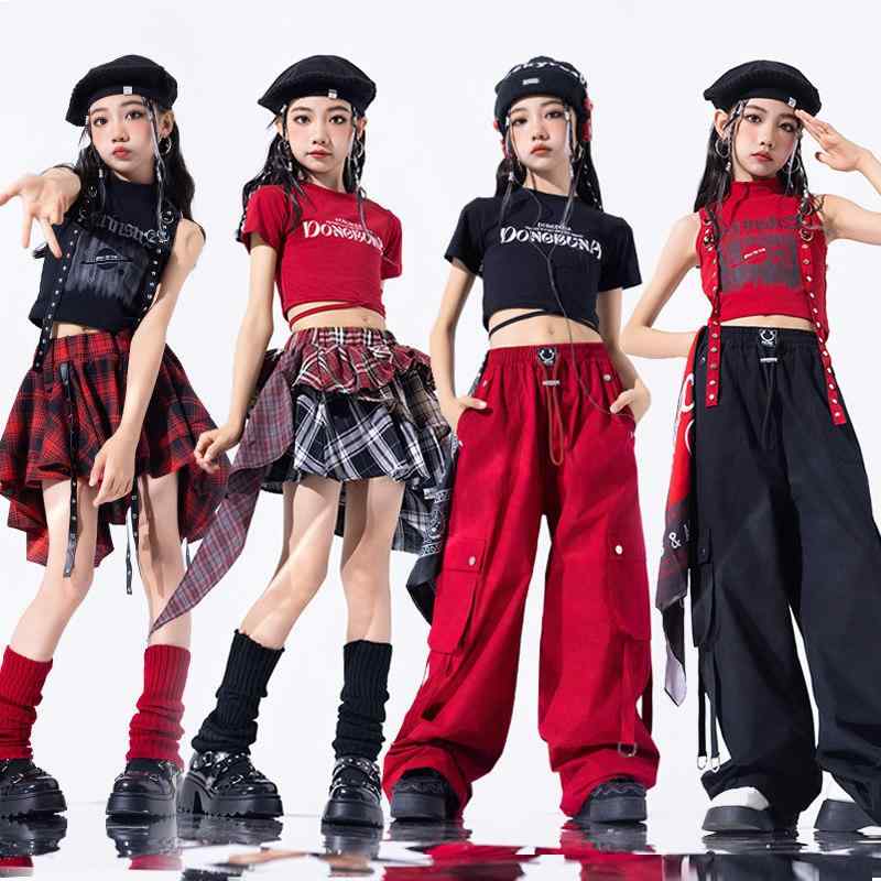 女の子用 夏用 ジャズダンス ストリートダンス ヒップホップ 練習セット 公演衣装 伸縮性 素材 通気性 スタイリッシュ かわいい 女児 潮服 女孩 演出 走秀