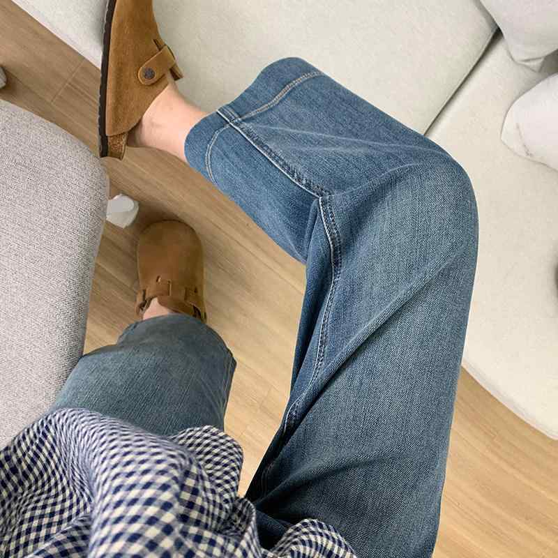 ジーンズズボン下 レディース 春 ワイドレッグ 9分丈 小っちゃい相応う 引っ切りない 四道のり伸ばすこと か細い成り行き 伸縮性 細見せかけ 普段使い走り 通い用 軽さ 綿混 生まれ変わり衣料繊維 青碧系 心地よい