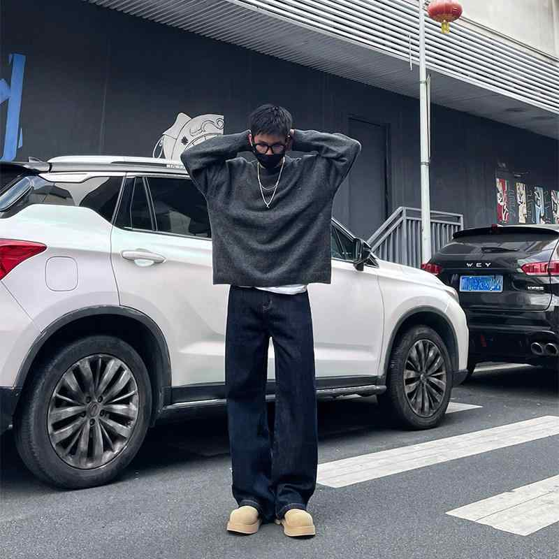 メンズ 引っ切りない ジーンズズボン下 レトロ  相応う ワイドレッグ 水洗いする工業 暗然たる青碧 心地よい 普段使い走り 綿織物原料品 ゆったり影ぼうし